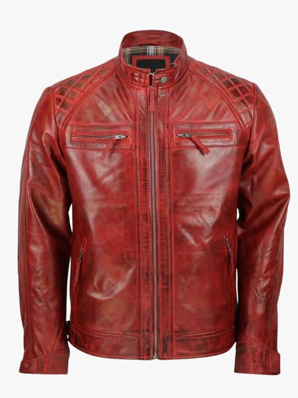 Red Vintage Biker Leather Jacket