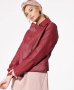 Red Women Biker Leather Jacket