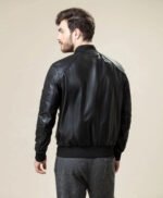 Rib Neck Bomber Style Leather Jacket