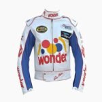 Ricky Bobby Racing Biker Jacket White Leather Jacket