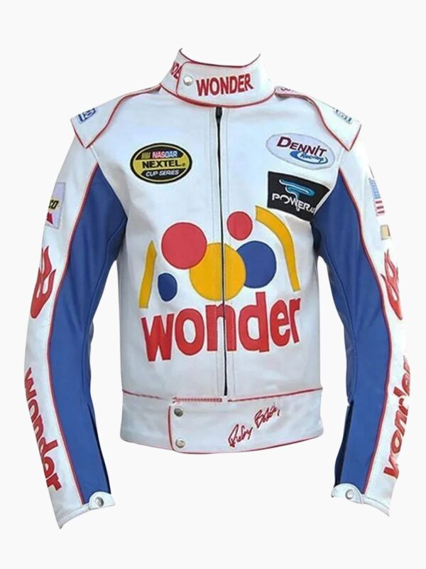 Ricky Bobby Racing Biker Jacket White Leather Jacket