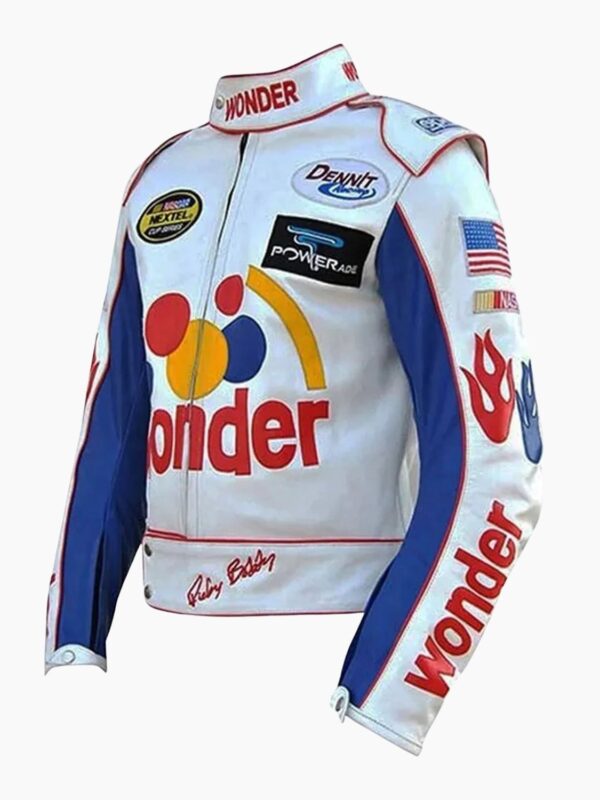 Ricky Bobby Racing Biker Jacket White Leather Jacket