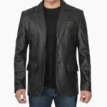 Samuel Black Two Button Mens Leather Blazer