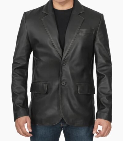 Samuel Black Two Button Mens Leather Blazer