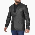 Samuel Black Two Button Mens Leather Blazer