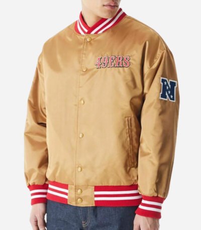 San Francisco 49Ers NFL Beige Satin Bomber Jacket