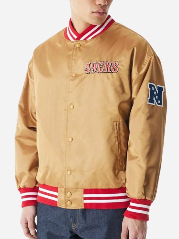 San Francisco 49Ers NFL Beige Satin Bomber Jacket