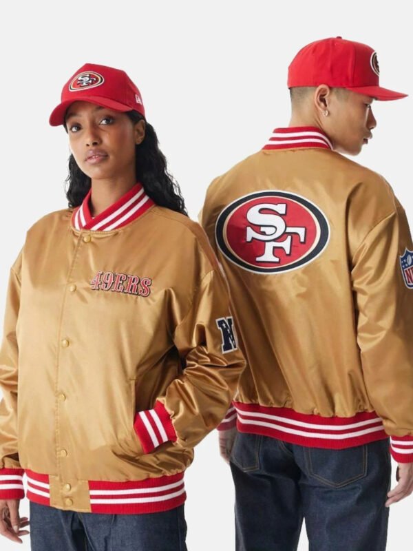 San Francisco 49Ers NFL Beige Satin Bomber Jacket