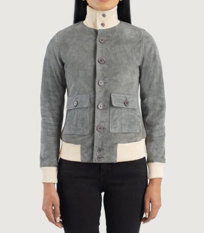 Sasha A1 Grey Suede Bomber Jacket