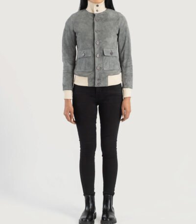 Sasha A1 Grey Suede Bomber Jacket