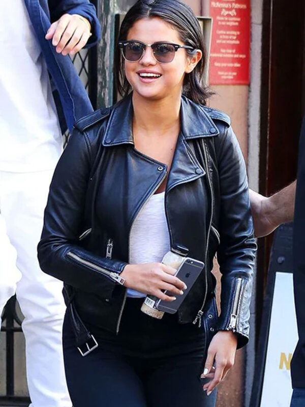 Selena Gomez Leather Jacket in New York