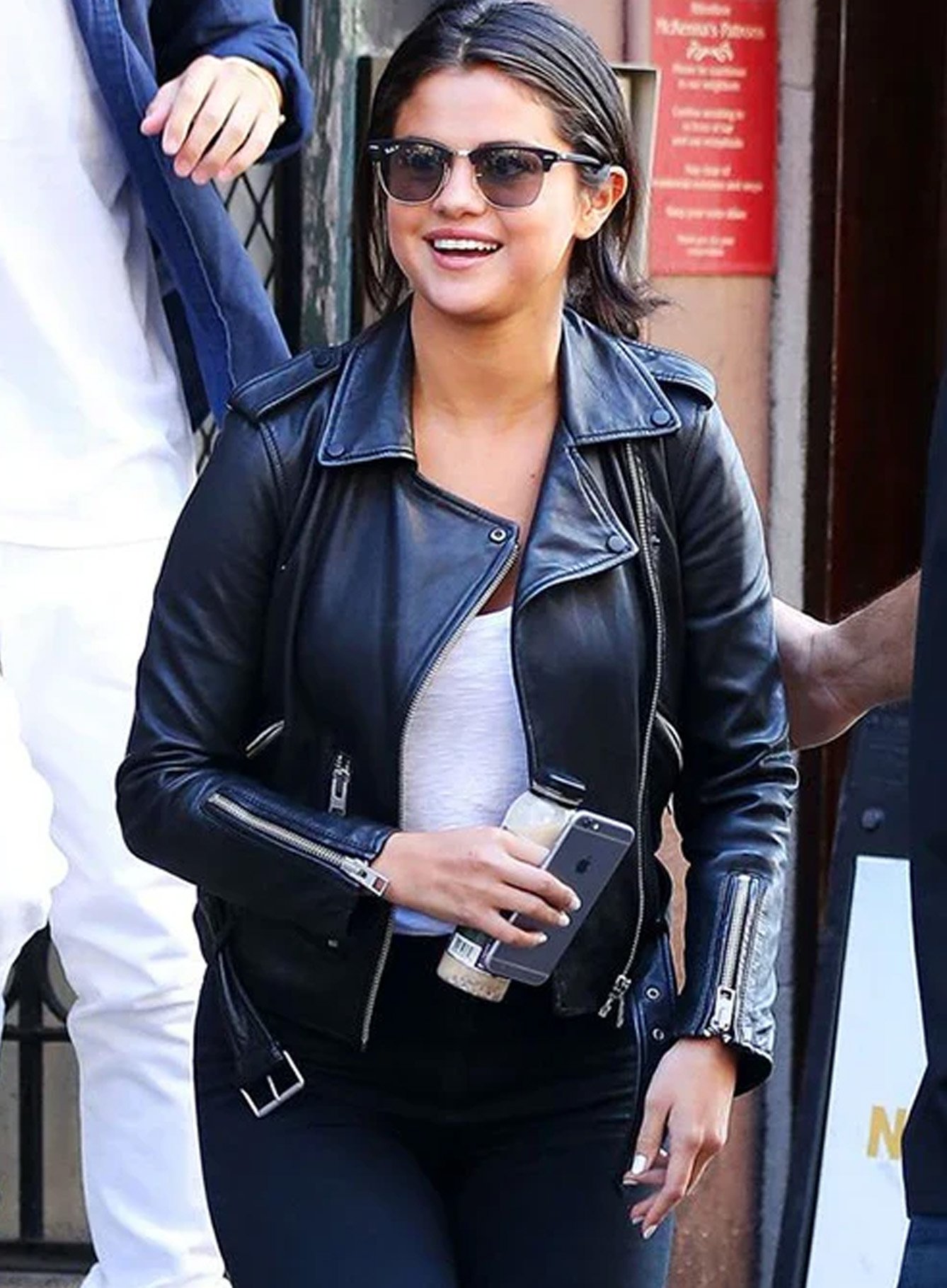 Selena Gomez Leather Jacket in New York Selena Gomez Leather Jacket in New York