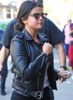Selena Gomez Leather Jacket in New York