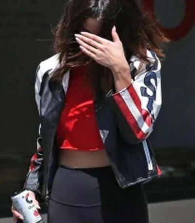 Selena Gomez Premium Black American Flag Leather Jacket