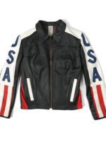 Selena Gomez Premium Black American Flag Leather Jacket