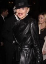 Sharon Stone Black Leather Trench Coat
