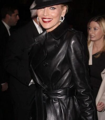 Sharon Stone Black Leather Trench Coat