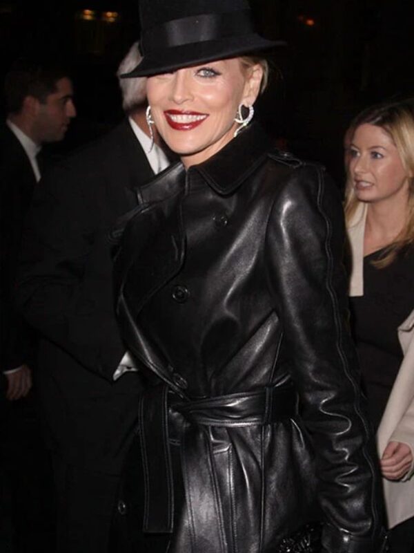 Sharon Stone Black Leather Trench Coat