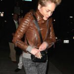 Sharon Stone Brown Leather Jacket