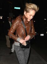 Sharon Stone Brown Leather Jacket