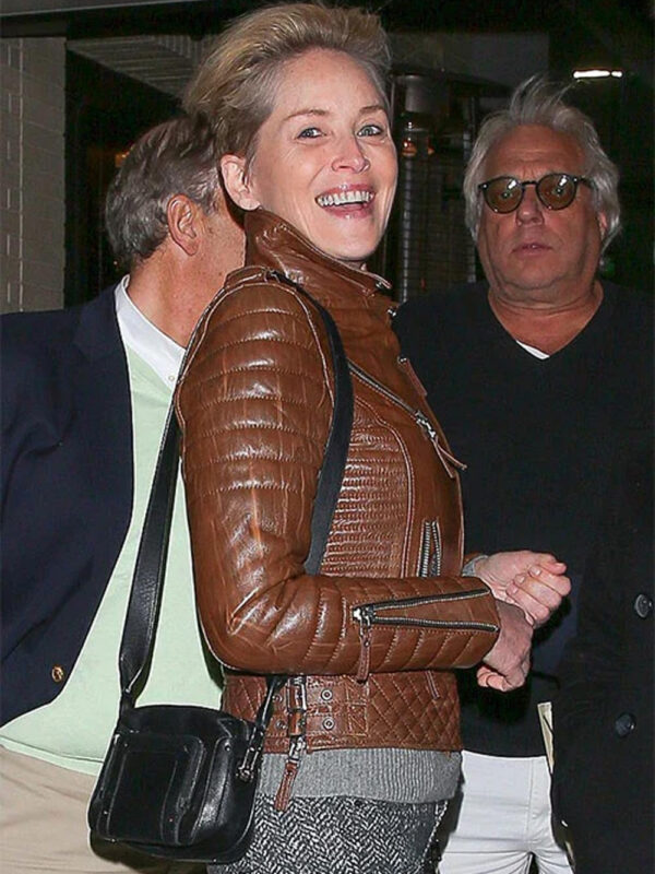 Sharon Stone Brown Leather Jacket