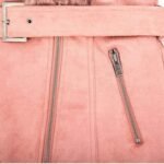 Shearling Pink Coat with Faux Fur Collar Long Coat In Leather For Women