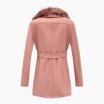 Shearling Pink Coat with Faux Fur Collar Long Coat In Leather For Women