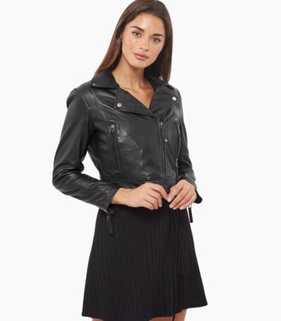 Short Body Leather Jacket in Black for Women