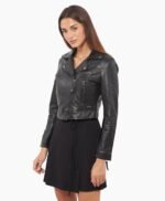 Short Body Leather Jacket in Black for Women