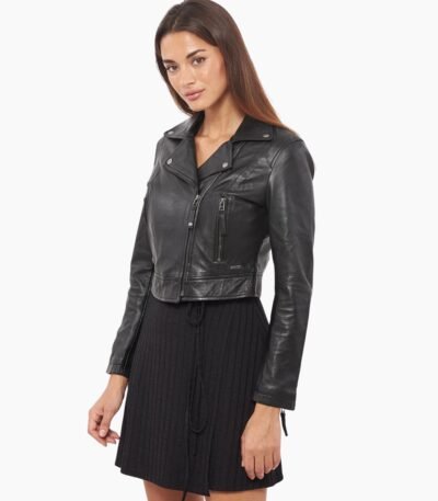 Short Body Leather Jacket in Black for Women