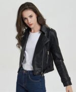 Short Slim Zipper Biker Leather Jacket
