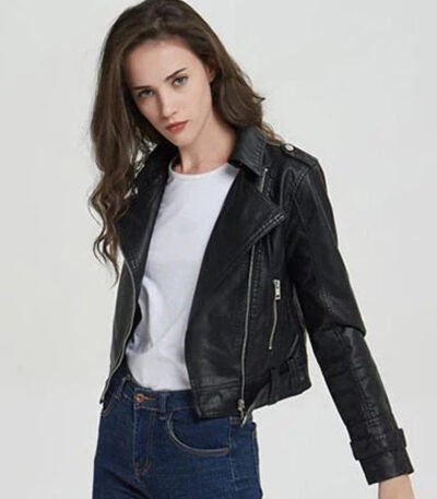 Short Slim Zipper Biker Leather Jacket