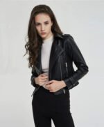 Short Slim Zipper Biker Leather Jacket