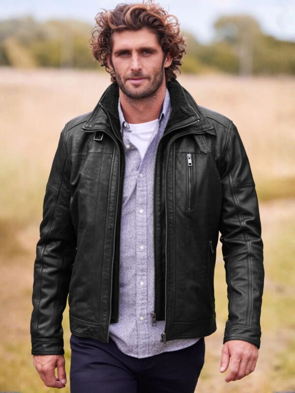 Signature Leather Borg Lined Biker Jacket