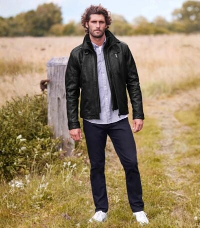 Signature Leather Borg Lined Biker Jacket