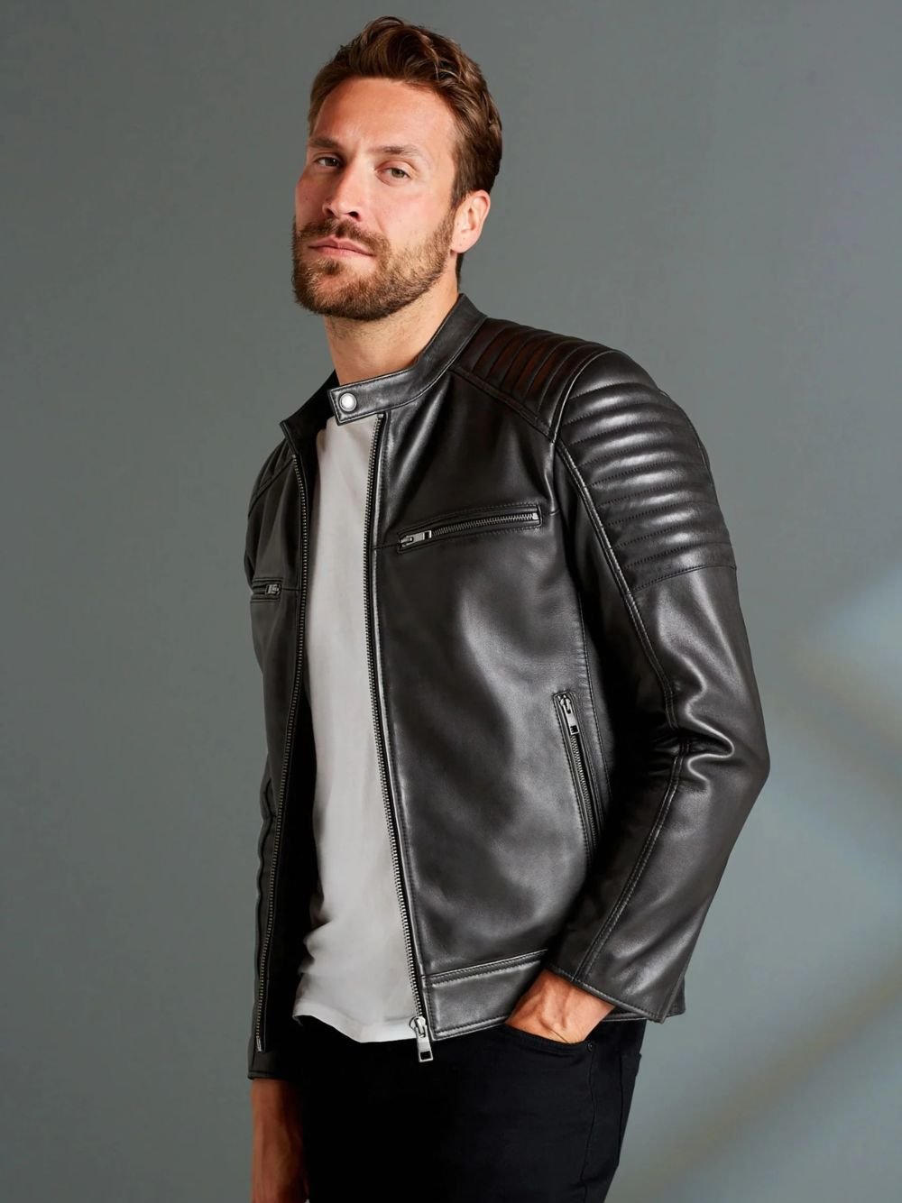Signature Leather Quilted Racer Jacket Signature Leather Quilted Racer Jacket