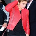 Singer Justin Bieber Red Leather Jacket