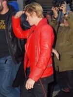 Singer Justin Bieber Red Leather Jacket