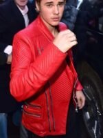 Singer Justin Bieber Red Leather Jacket