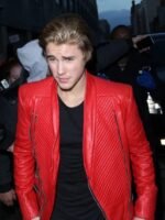 Singer Justin Bieber Red Leather Jacket