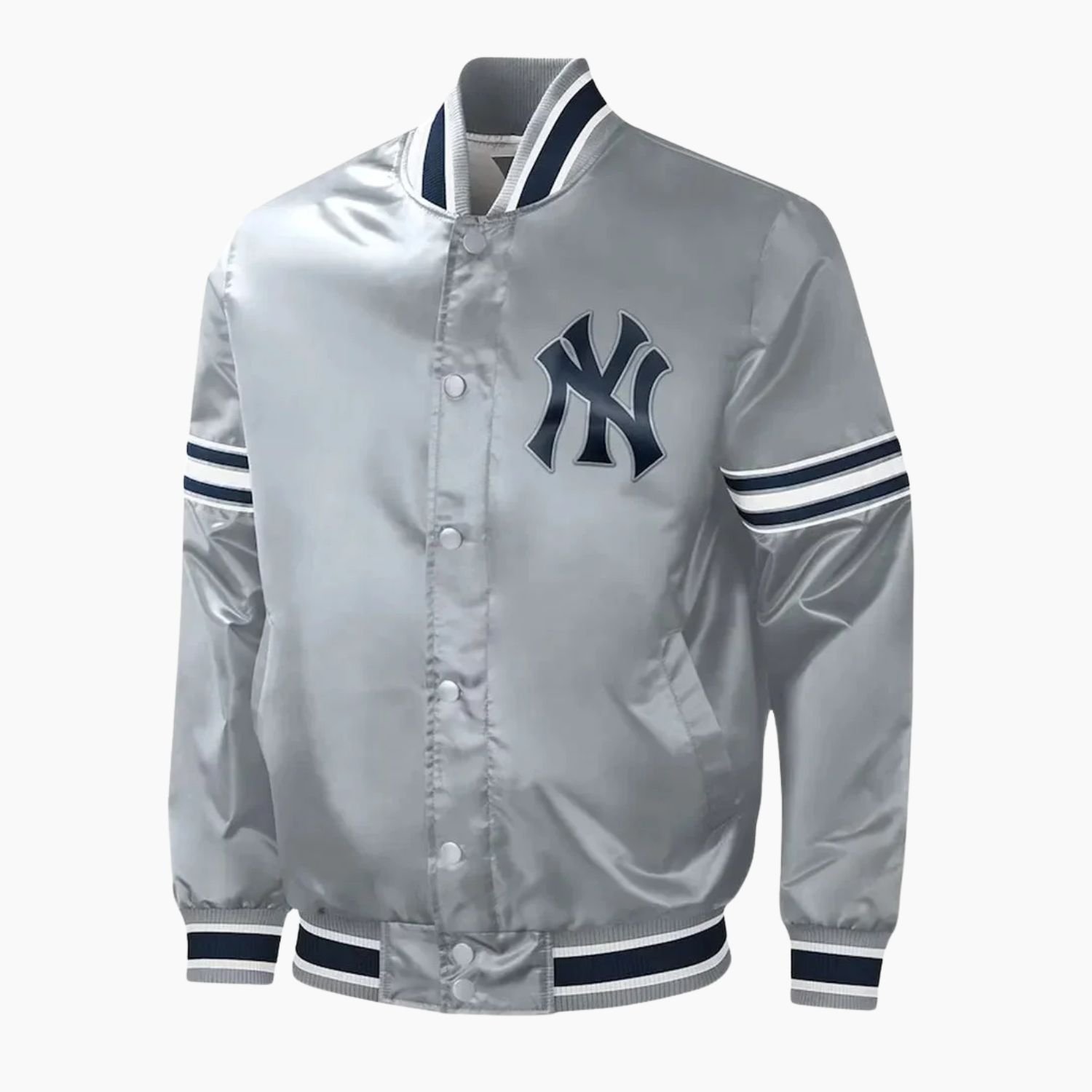 Slider NY Yankees Varsity Gray Satin Jacket Slider NY Yankees Varsity Gray Satin Jacket
