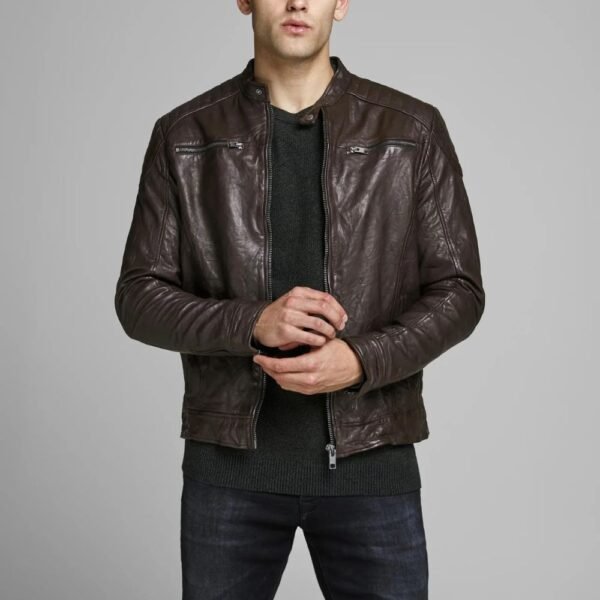 Slim Body Sheep Skin Decant Leather Jacket