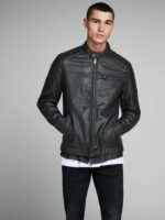 Slim Fit Bomber Style Leather Jacket