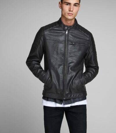 Slim Fit Bomber Style Leather Jacket