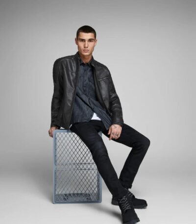 Slim Fit Bomber Style Leather Jacket