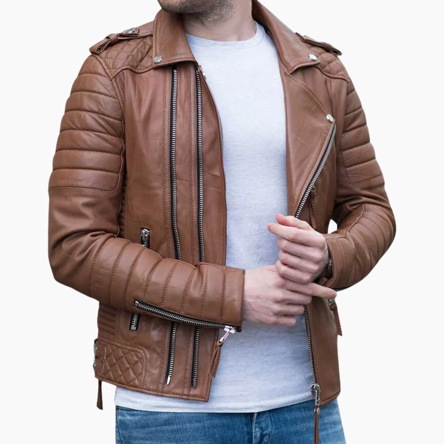 Slim Fit Genuine Brown Motorcycle Leather Jacket Slim Fit Genuine Brown Motorcycle Leather Jacket