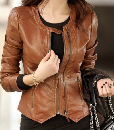 Women Sheepskin Genuine Leather Motorcycle Jacket