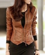 Women Sheepskin Genuine Leather Motorcycle Jacket