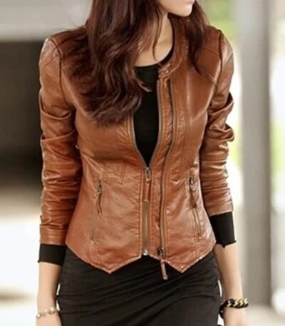 Women Sheepskin Genuine Leather Motorcycle Jacket