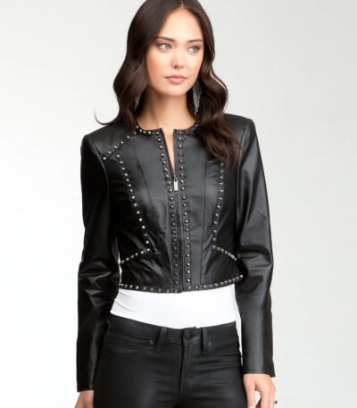 Studded Genuine Leather Jacket For Women
